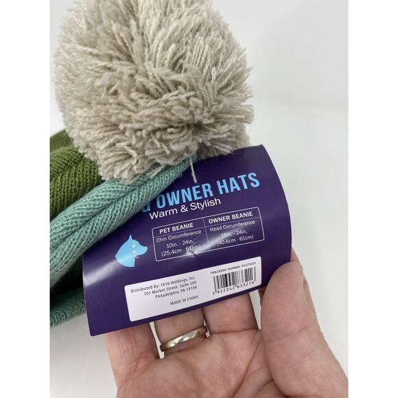 Pawsitively Fun Owner and Pet Beanie Hats Rule Maker Breaker Green Pom Pom NWT - Picture 6 of 6